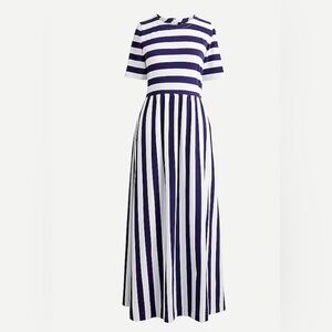 J. Crew Blue and White A-line Maxi Dress with Short Cuffed Sleeves size 4